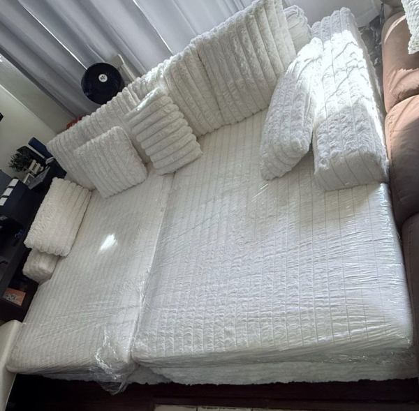 White Elegant  Couch.  Double Chaise Lounge Couch