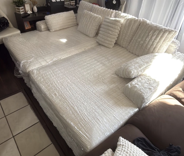 White Elegant  Couch.  Double Chaise Lounge Couch