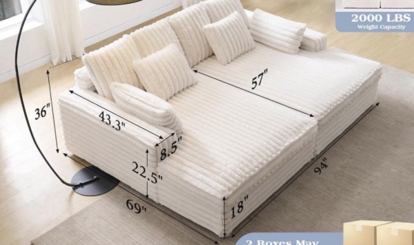 White Elegant  Couch.  Double Chaise Lounge Couch