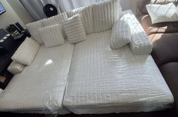White Elegant  Couch.  Double Chaise Lounge Couch